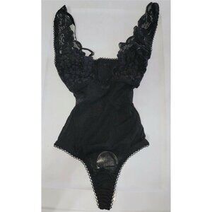 NWT HAH Hot as Hell Intimates M Bridal lace Thong Bodysuit Black 117789